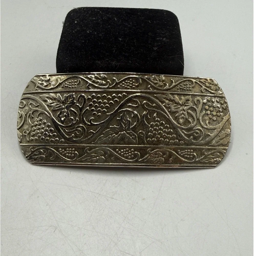 Vintage Philips Silver Tone Embossed Grape Vine Leaf Hair Barrette Clip